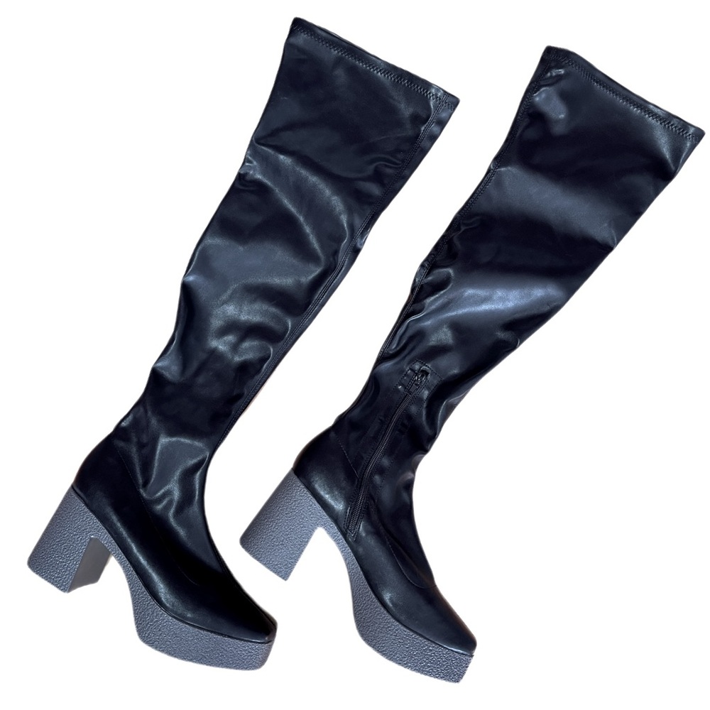 Dolls Kill Black Thigh High PU Leather Boots NBW
